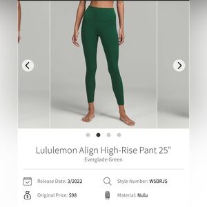 Everglades green lululemon align 25”